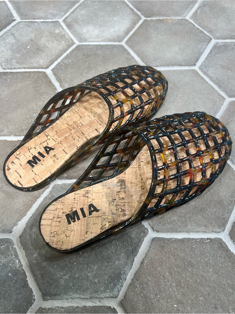 MIA Multicolor Lattice Cork Slide Mules